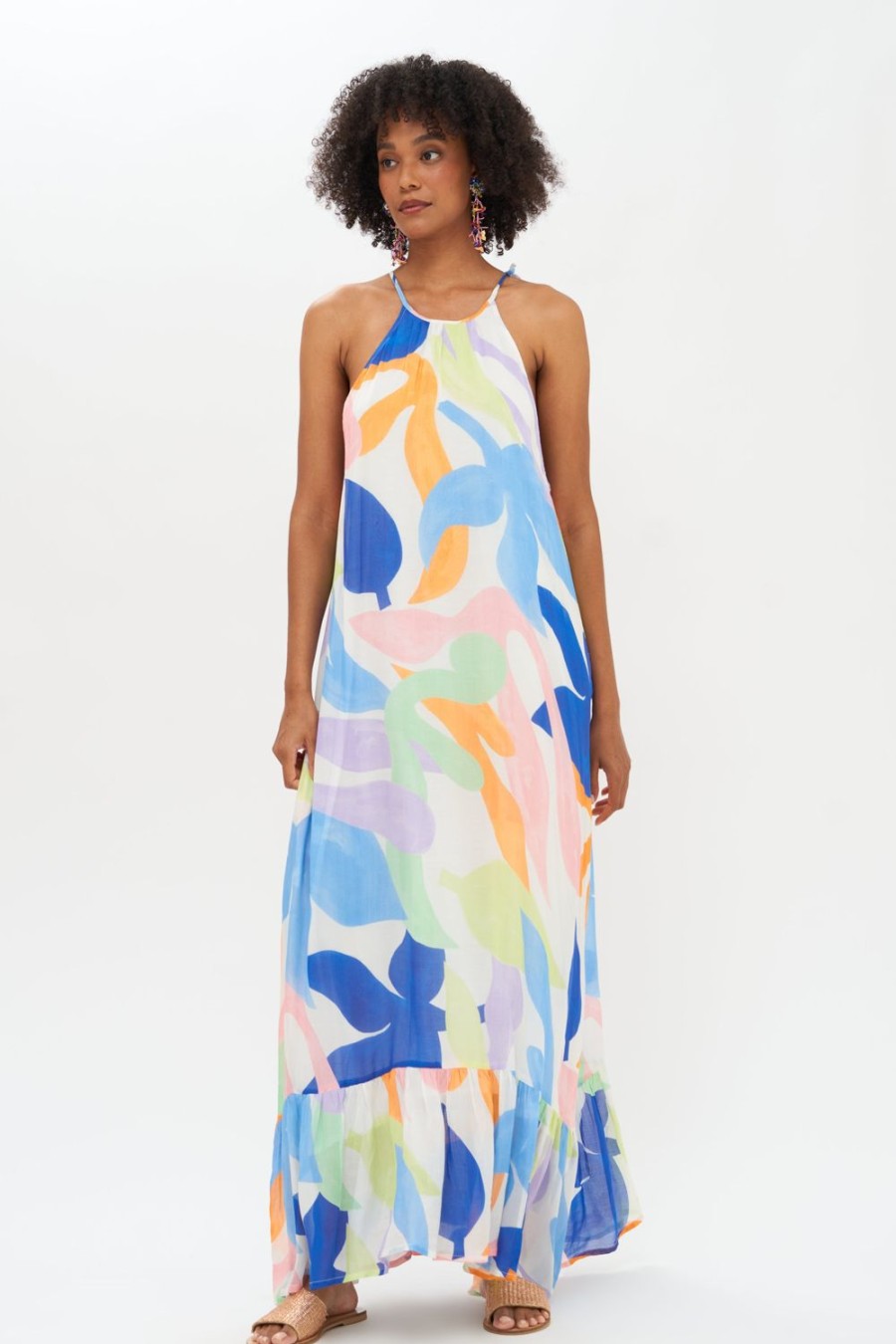 Clothing Oliphant | Tie Neck Maxi- Moma White