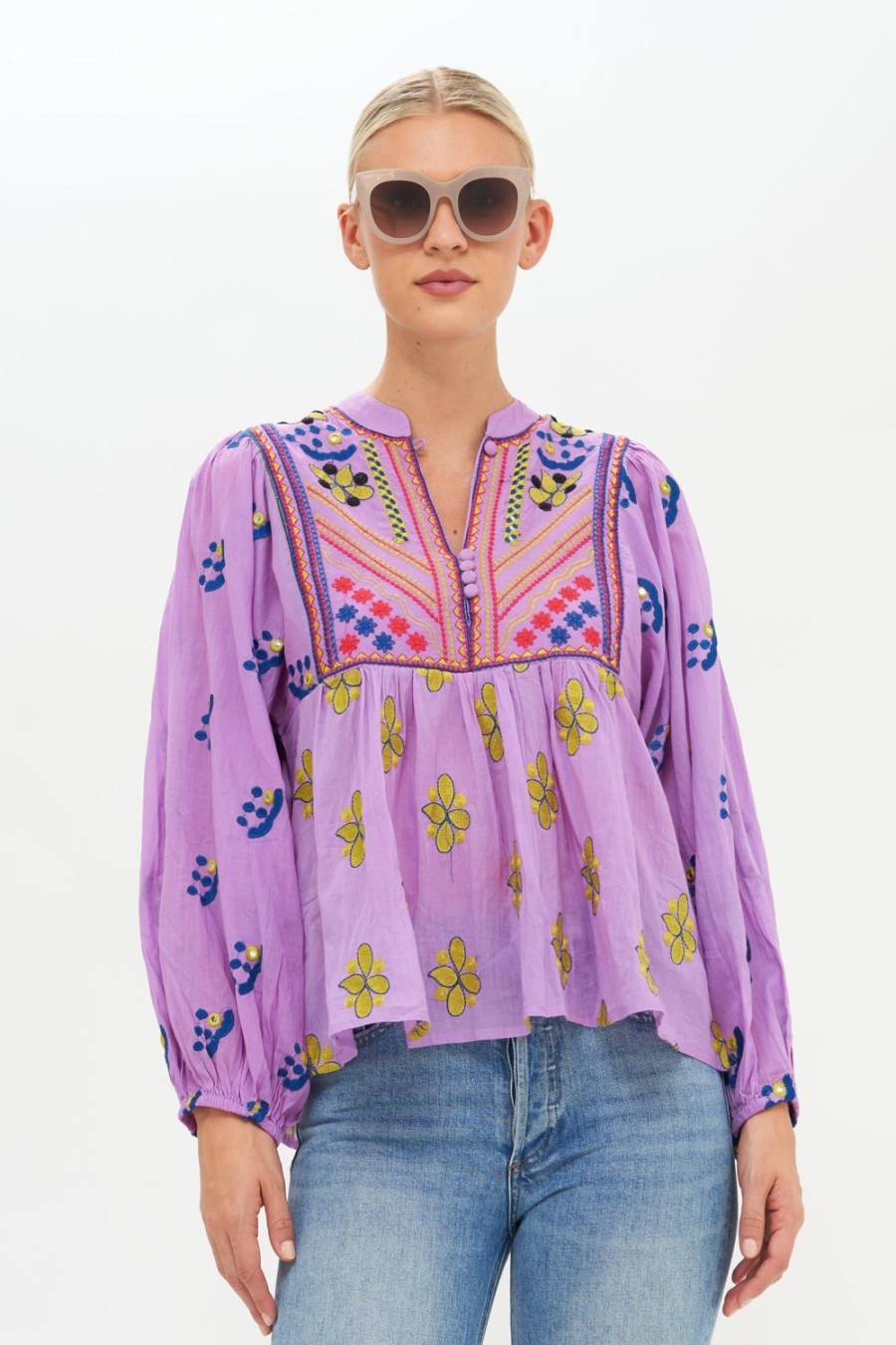 Clothing Oliphant | Mandarin Balloon Top- Lucknow Lilac