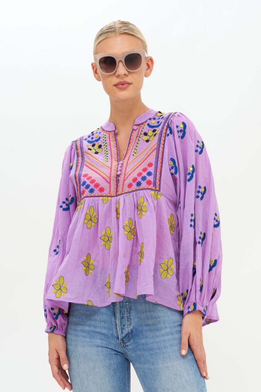 Clothing Oliphant | Mandarin Balloon Top- Lucknow Lilac