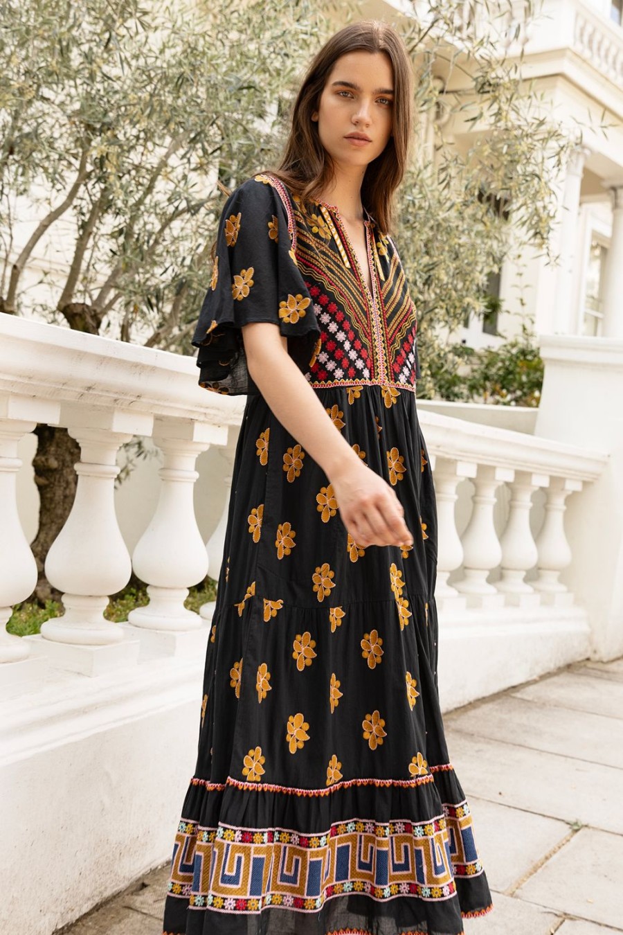 Clothing Oliphant | Flirty V-Neck Maxi- Lucknow Black