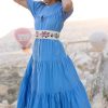 Clothing Oliphant | Scoop Tiered Midi- Solid Blue