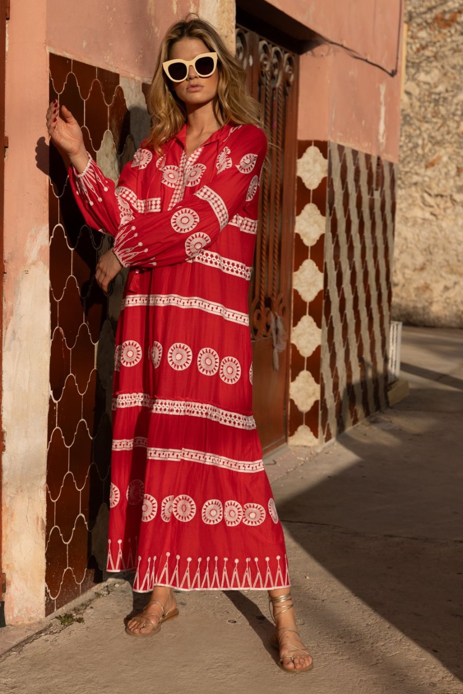 Clothing Oliphant | Long Sleeve Cuff Maxi- Soleil Red