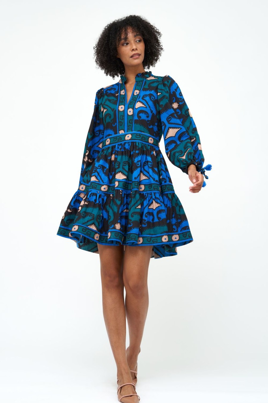 Clothing Oliphant | Long Sleeve Yoke Dress- Uzbek Blue