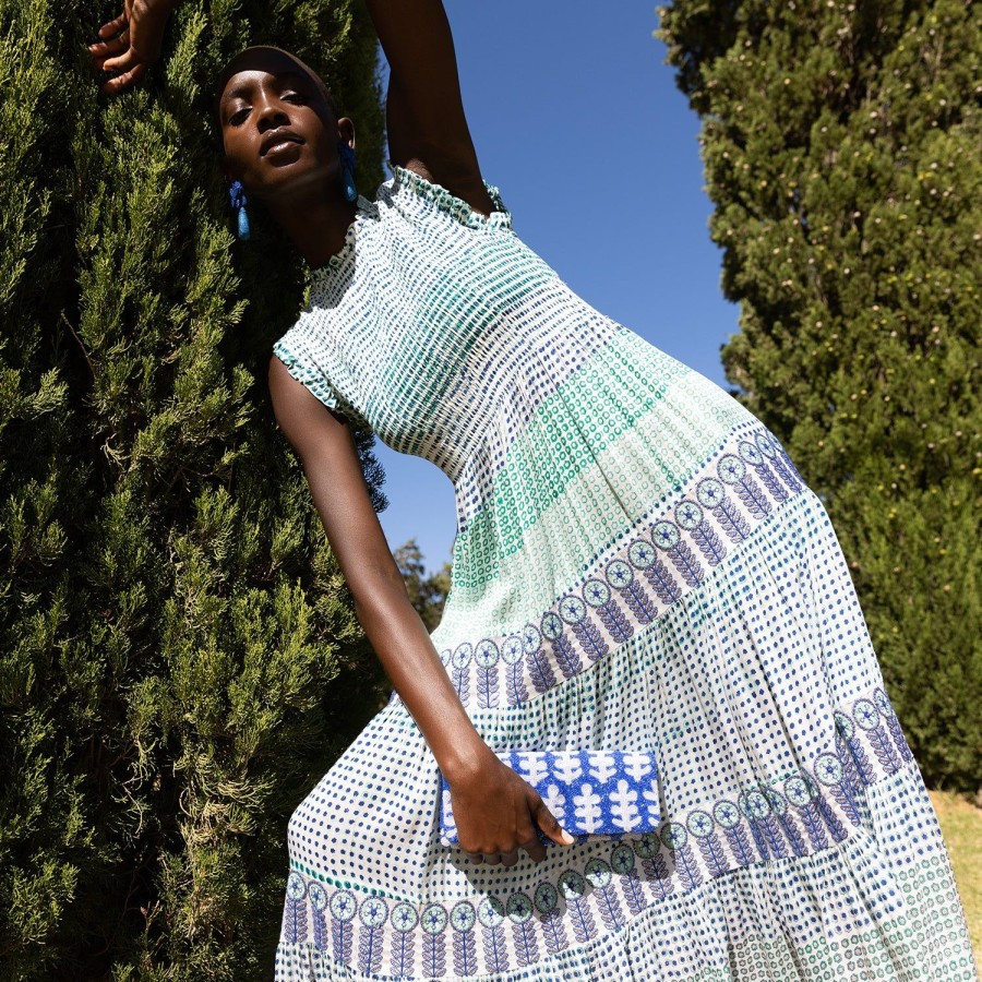 Accessories Oliphant | Beaded Clutch- Fern White Blue