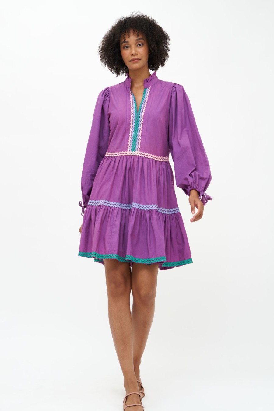 Clothing Oliphant | Long Sleeve Yoke Dress- Solid Purple