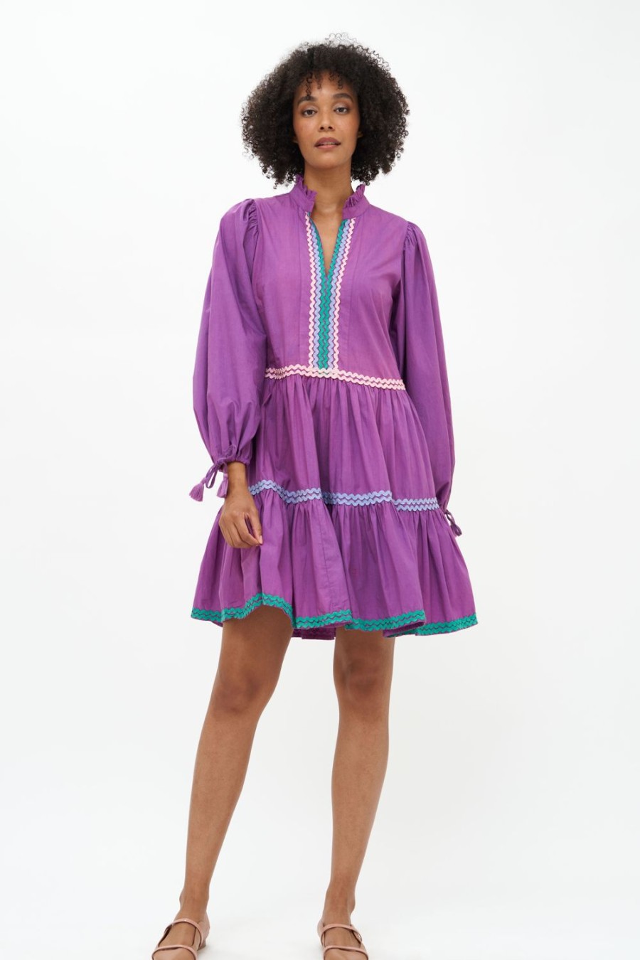 Clothing Oliphant | Long Sleeve Yoke Dress- Solid Purple