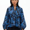 Clothing Oliphant | Mandarin Balloon Top- Willow Blue