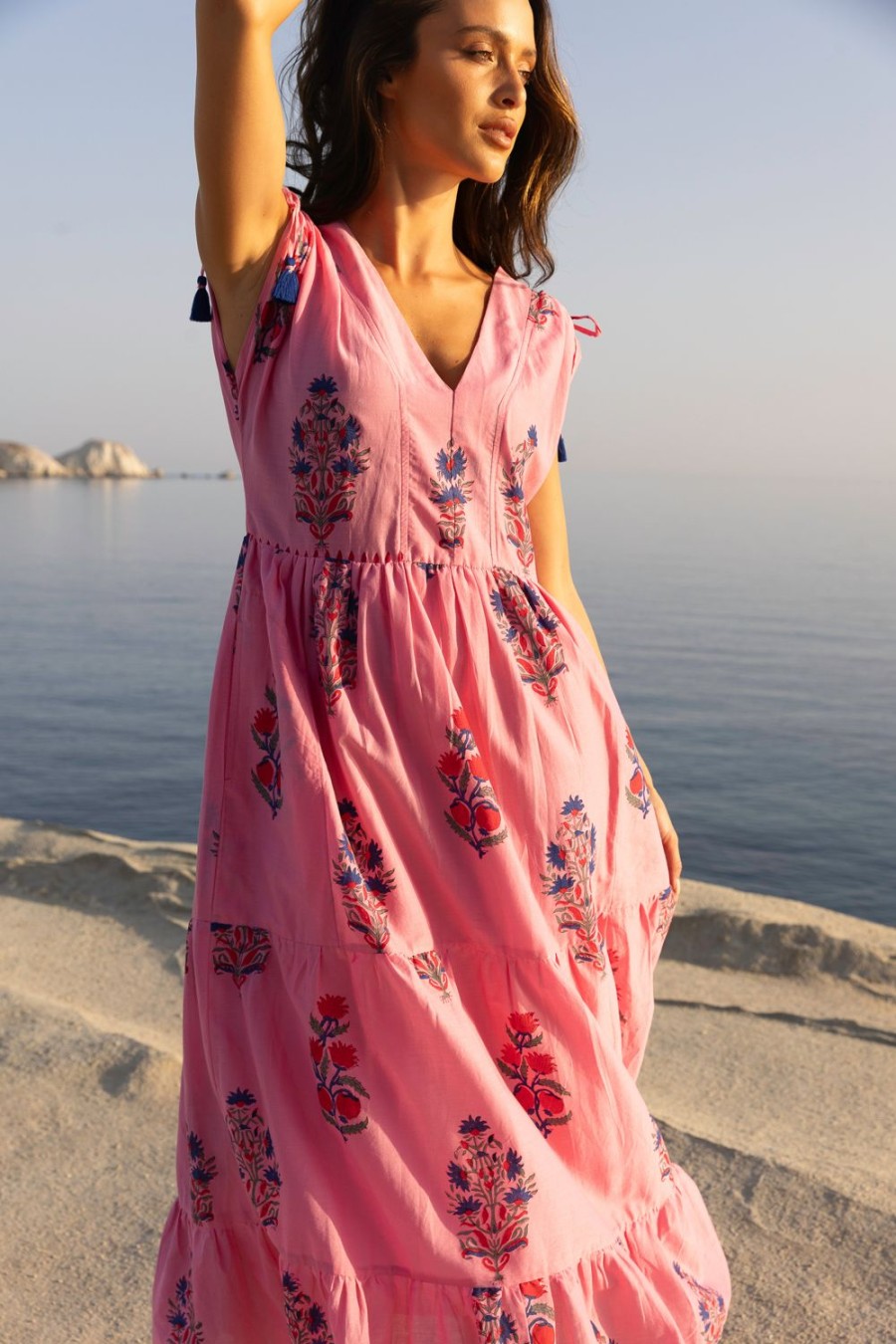 Clothing Oliphant | Tie Sleeve Maxi- Boca Pink