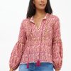 Clothing Oliphant | Balloon Sleeve Tie Top- Buta Rose