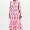 Clothing Oliphant | V-Neck Smocked Waist Midi- Dunmore Pink