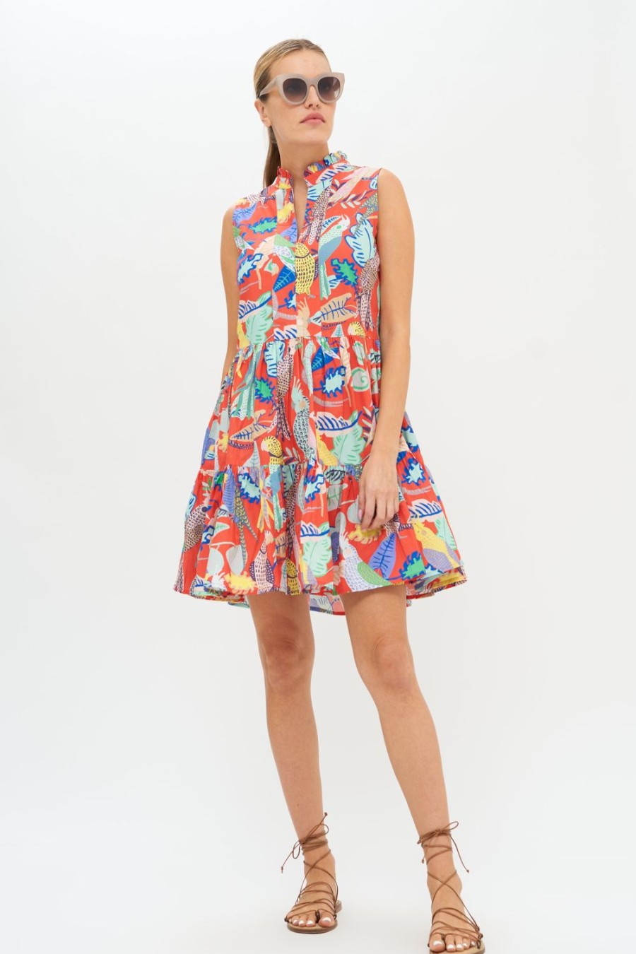 Clothing Oliphant | Yoke Dress- Polly Coral