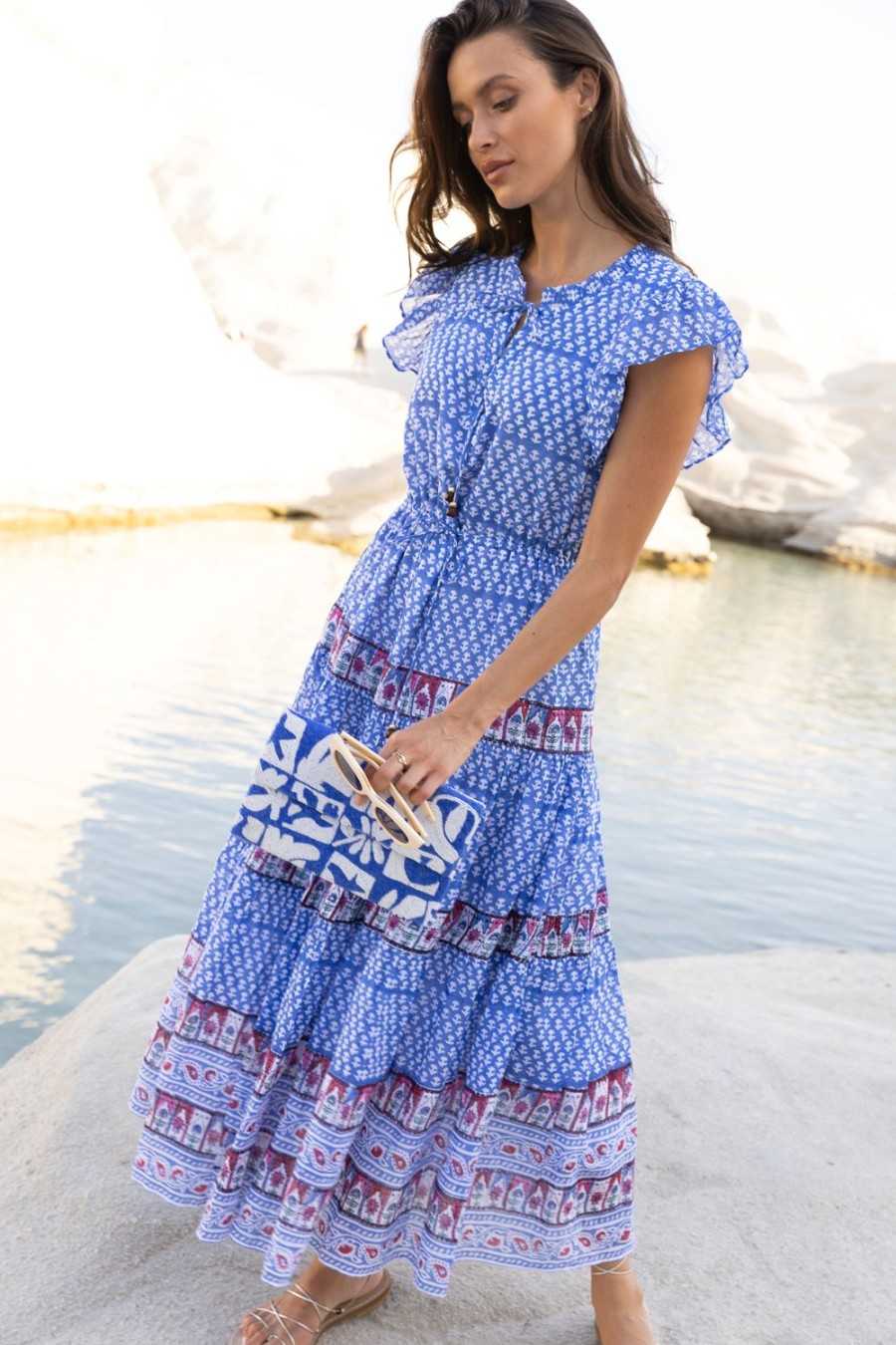 Clothing Oliphant | Cinched Flirty Midi- Campania Blue