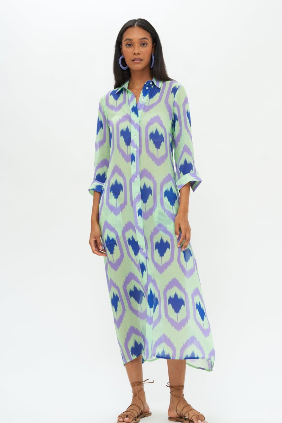 Clothing Oliphant | Shirt Dress Midi- Odisha Green