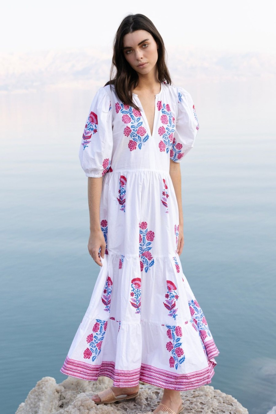 Clothing Oliphant | Puff Sleeve Maxi- Grandiflora Pink