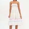 Clothing Oliphant | Smocked Skirt Dress Midi- Santiago White