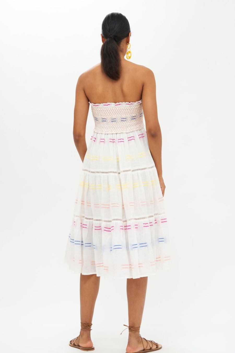 Clothing Oliphant | Smocked Skirt Dress Midi- Santiago White