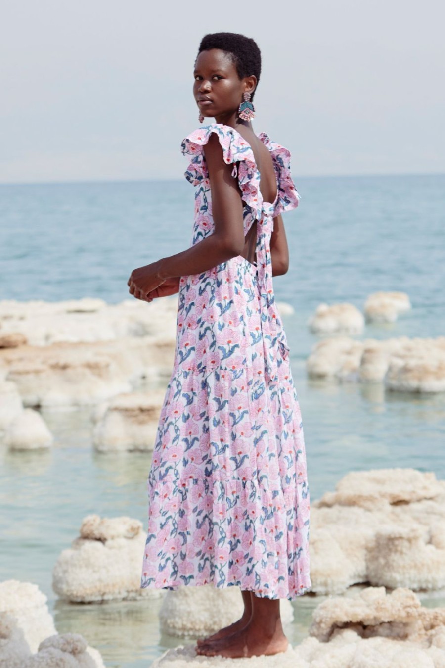 Clothing Oliphant | Flirty Tie Back Maxi- Lucia Pink