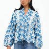 Clothing Oliphant | Mandarin Balloon Top- Morrison Blue