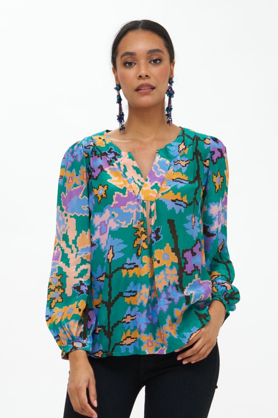 Clothing Oliphant | V-Neck Blouse- Bukhara Green