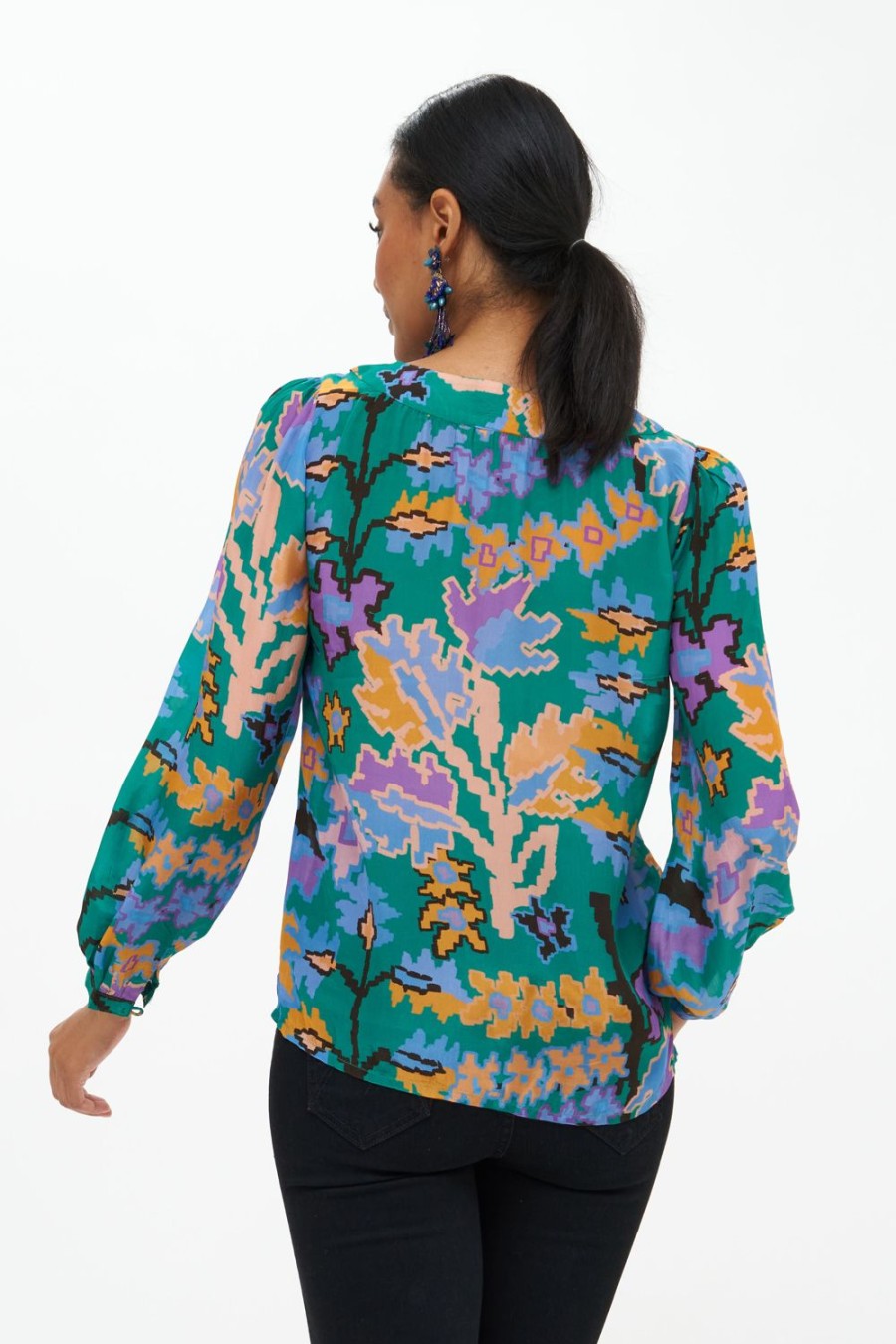 Clothing Oliphant | V-Neck Blouse- Bukhara Green