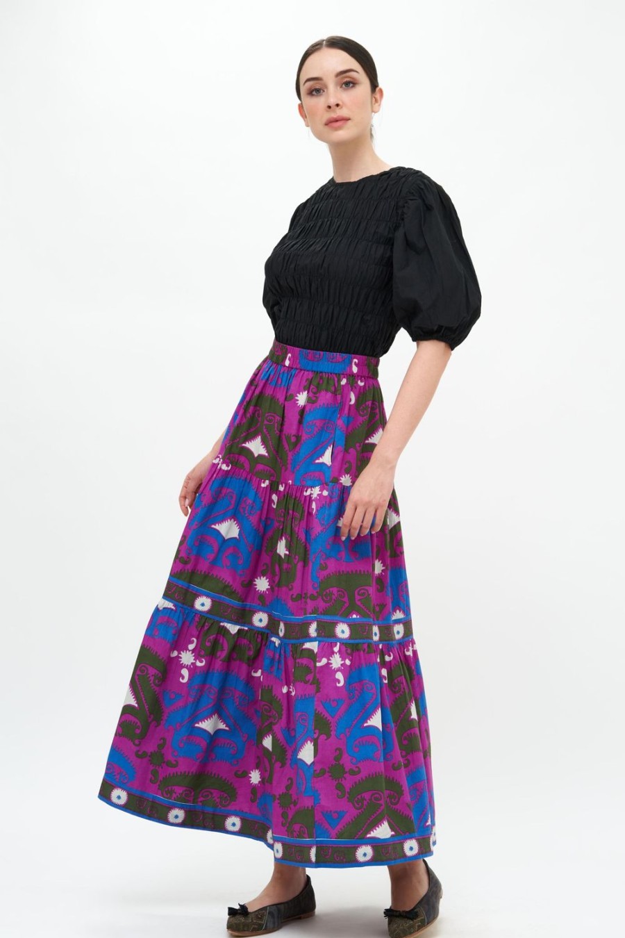 Clothing Oliphant | Tiered Maxi Skirt- Uzbek Magenta