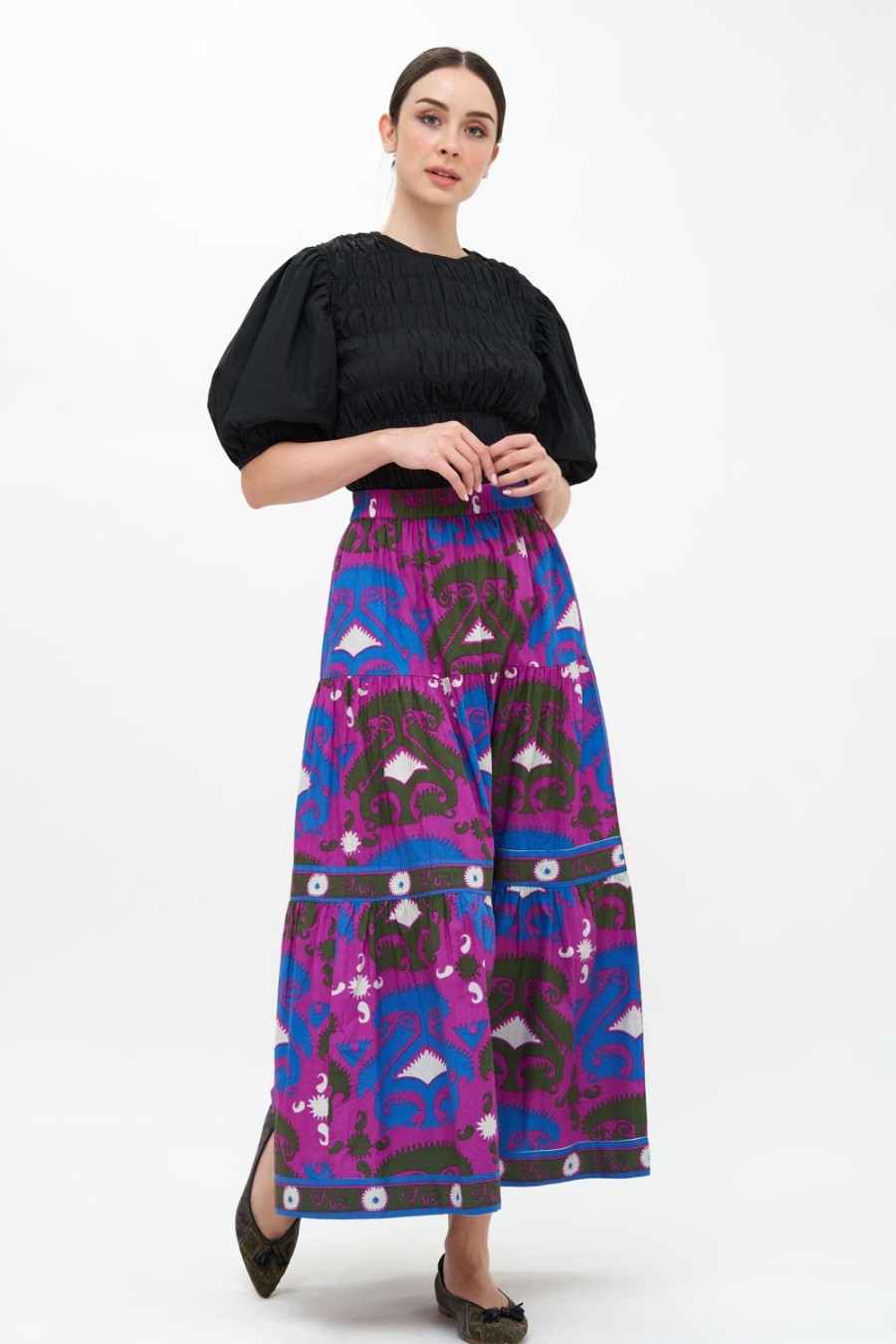 Clothing Oliphant | Tiered Maxi Skirt- Uzbek Magenta