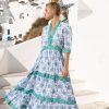 Clothing Oliphant | V-Neck Cuffed Maxi- Poppy Blue