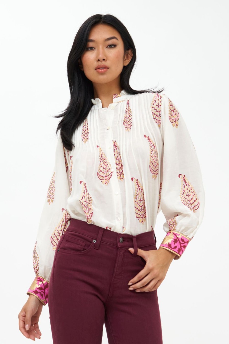 Clothing Oliphant | Pintuck Button Down- Marchesa Wine