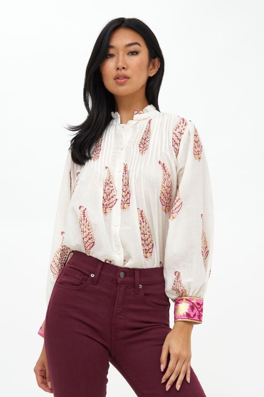 Clothing Oliphant | Pintuck Button Down- Marchesa Wine